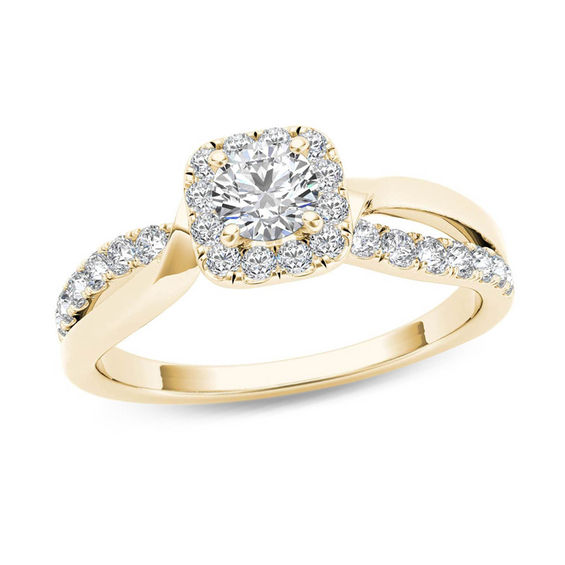 3/4 CT. T.w. Diamond Square Frame Split Shank Engagement Ring in 14K Gold