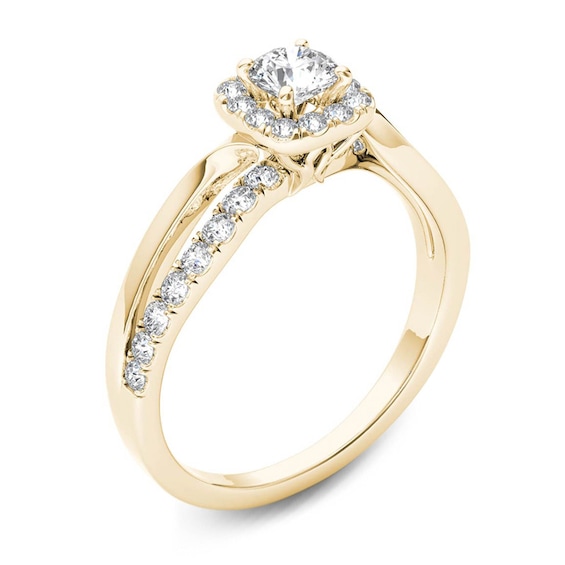 3/4 CT. T.w. Diamond Square Frame Split Shank Engagement Ring in 14K Gold