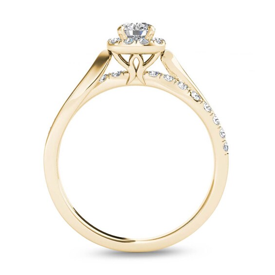 3/4 CT. T.w. Diamond Square Frame Split Shank Engagement Ring in 14K Gold