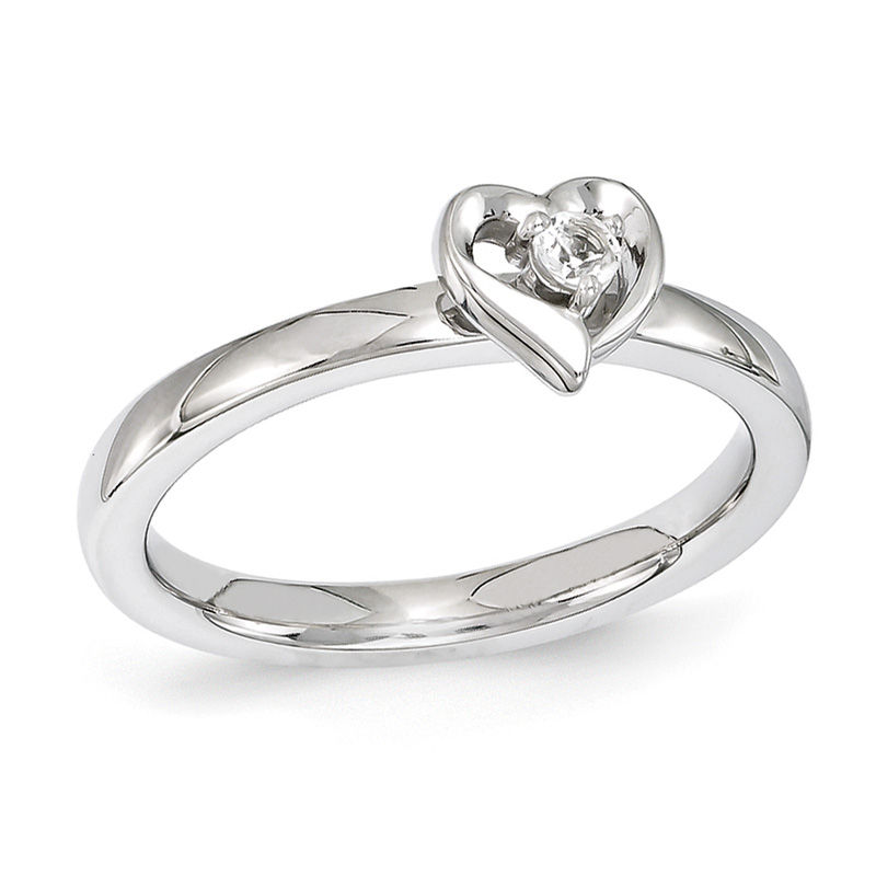 Stackable Expressions™ White Topaz Heart Frame Ring in Sterling Silver