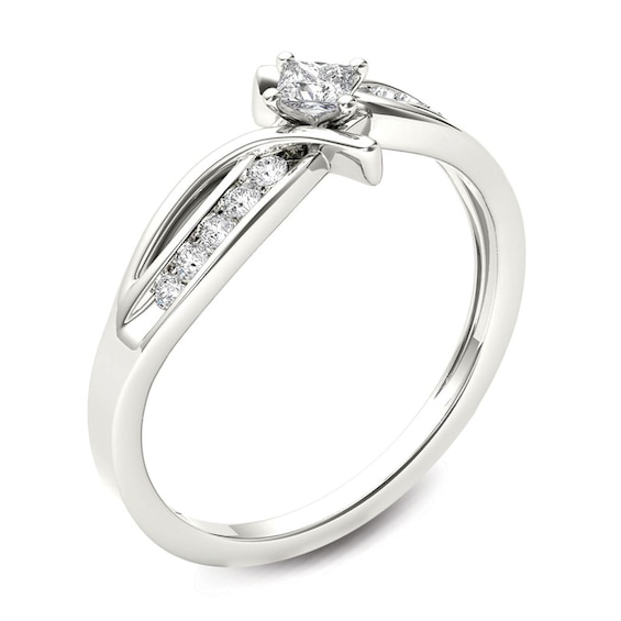 1/4 CT. T.W. Princess-Cut Diamond Bypass Promise Ring in 14K White Gold ...
