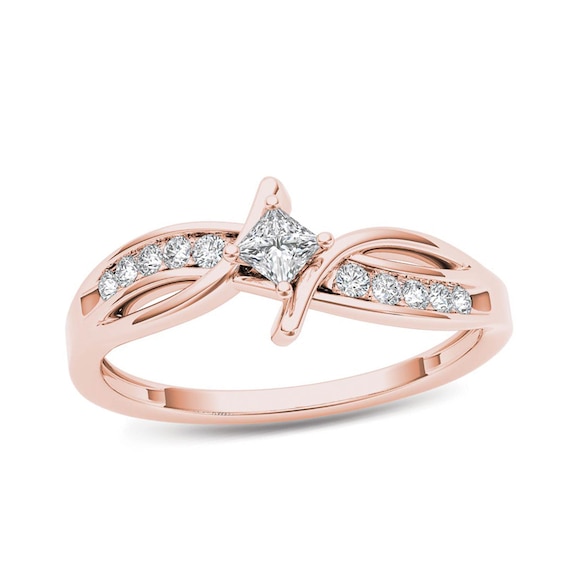1/4 CT. T.w. Princess-Cut Diamond Bypass Promise Ring in 14K Rose Gold