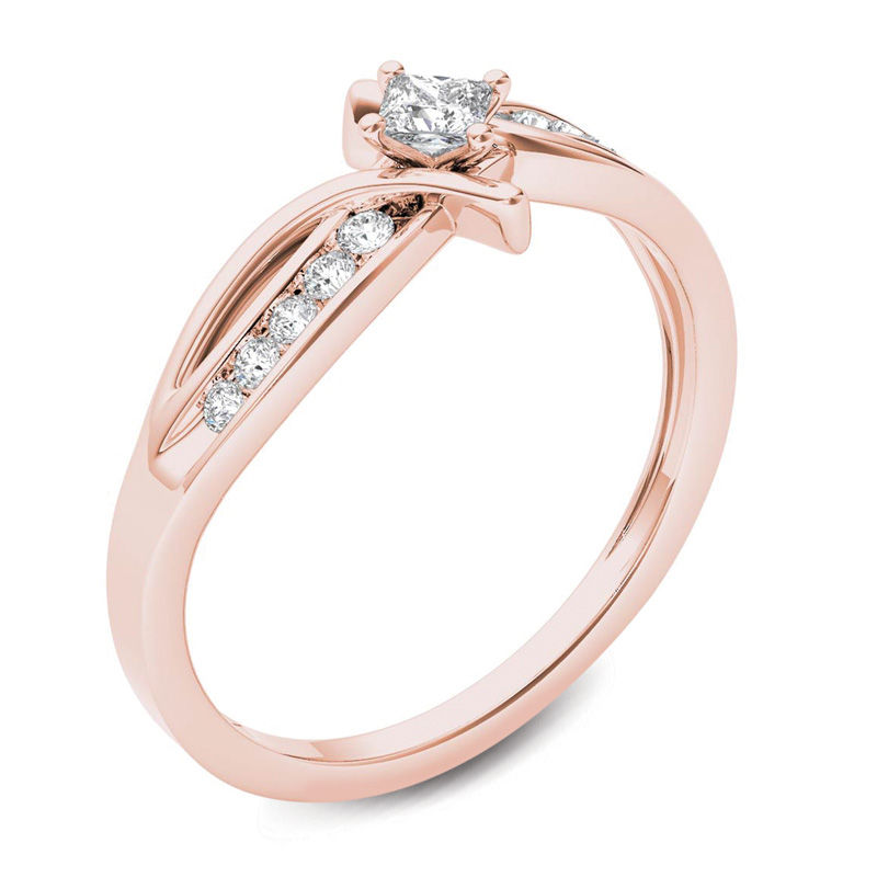 1/4 CT. T.W. Princess-Cut Diamond Bypass Promise Ring in 14K Rose Gold