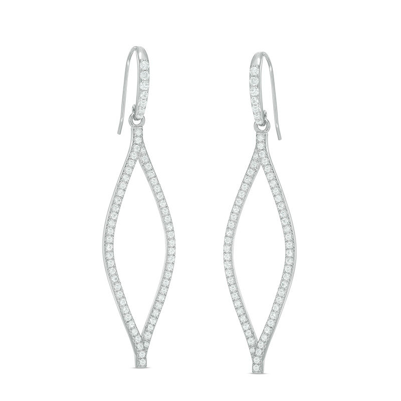 Main Image 1 of Lab-Created White Sapphire Open Leaf Drop Earrings in Sterling Silver