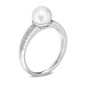 Thumbnail Image 1 of 7.0 - 8.0mm Cultured Freshwater Pearl and Lab-Created White Sapphire Double Row Ring in Sterling Silver