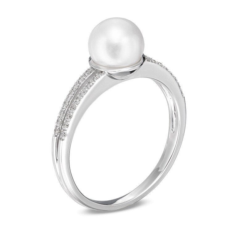 7.0 - 8.0mm Cultured Freshwater Pearl and Lab-Created White Sapphire Double Row Ring in Sterling Silver