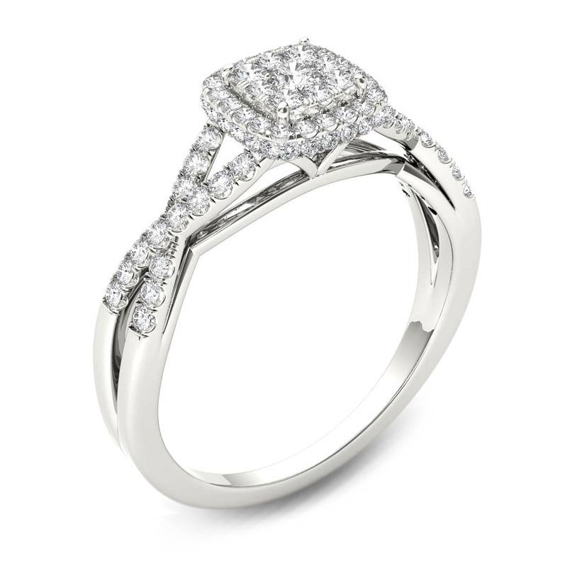 Main Image 2 of 1/2 CT. T.W. Multi-Diamond Square Frame Twist Shank Engagement Ring in 14K White Gold