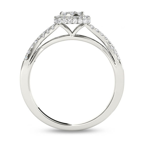 1/2 CT. T.w. Multi-Diamond Square Frame Twist Shank Engagement Ring in 14K White Gold