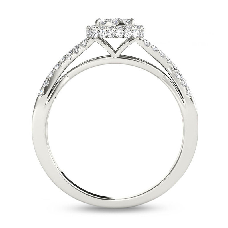 Main Image 3 of 1/2 CT. T.W. Multi-Diamond Square Frame Twist Shank Engagement Ring in 14K White Gold