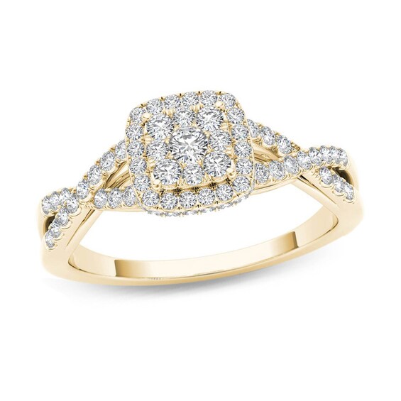 1/2 CT. T.W. Composite Diamond Square Frame Crossover Engagement Ring in 14K Gold 1/2 CT. T.W. Composite Diamond Square Frame Crossover Engagement Ring in 14K Gold