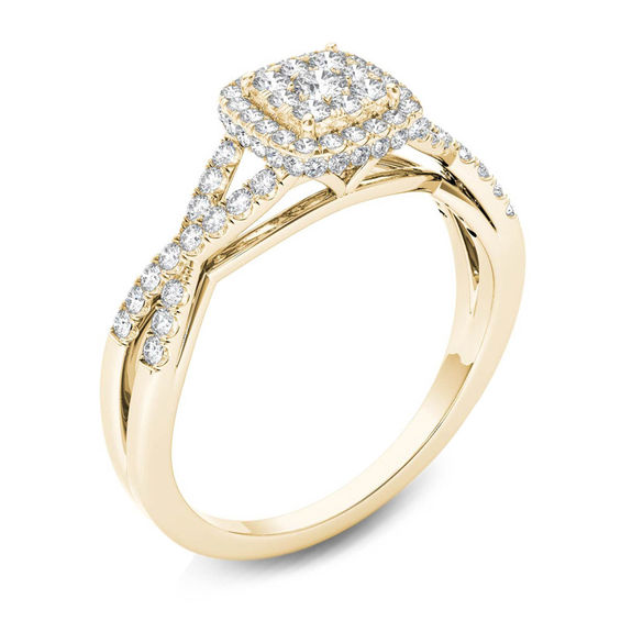 1/2 CT. T.W. Composite Diamond Square Frame Crossover Engagement Ring in 14K Gold 1/2 CT. T.W. Composite Diamond Square Frame Crossover Engagement Ring in 14K Gold