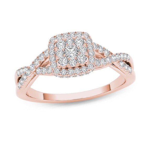 1/2 CT. T.W. Composite Diamond Square Frame Crossover Engagement Ring in 14K Rose Gold 1/2 CT. T.W. Composite Diamond Square Frame Crossover Engagement Ring in 14K Rose Gold
