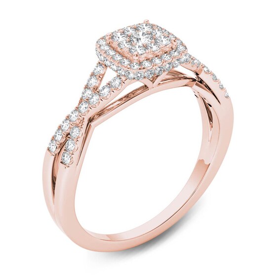 1/2 CT. T.W. Composite Diamond Square Frame Crossover Engagement Ring in 14K Rose Gold 1/2 CT. T.W. Composite Diamond Square Frame Crossover Engagement Ring in 14K Rose Gold