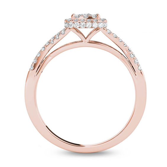 1/2 CT. T.W. Composite Diamond Square Frame Crossover Engagement Ring in 14K Rose Gold 1/2 CT. T.W. Composite Diamond Square Frame Crossover Engagement Ring in 14K Rose Gold