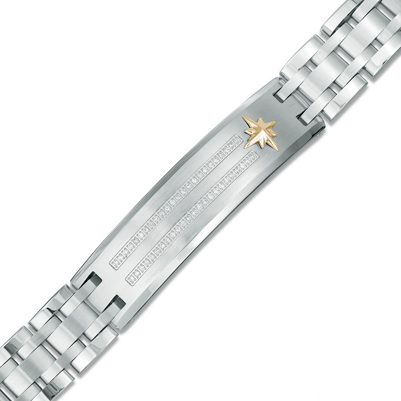 Men's 1/4 CT. T.W. Diamond Compass Star ID Bracelet in
