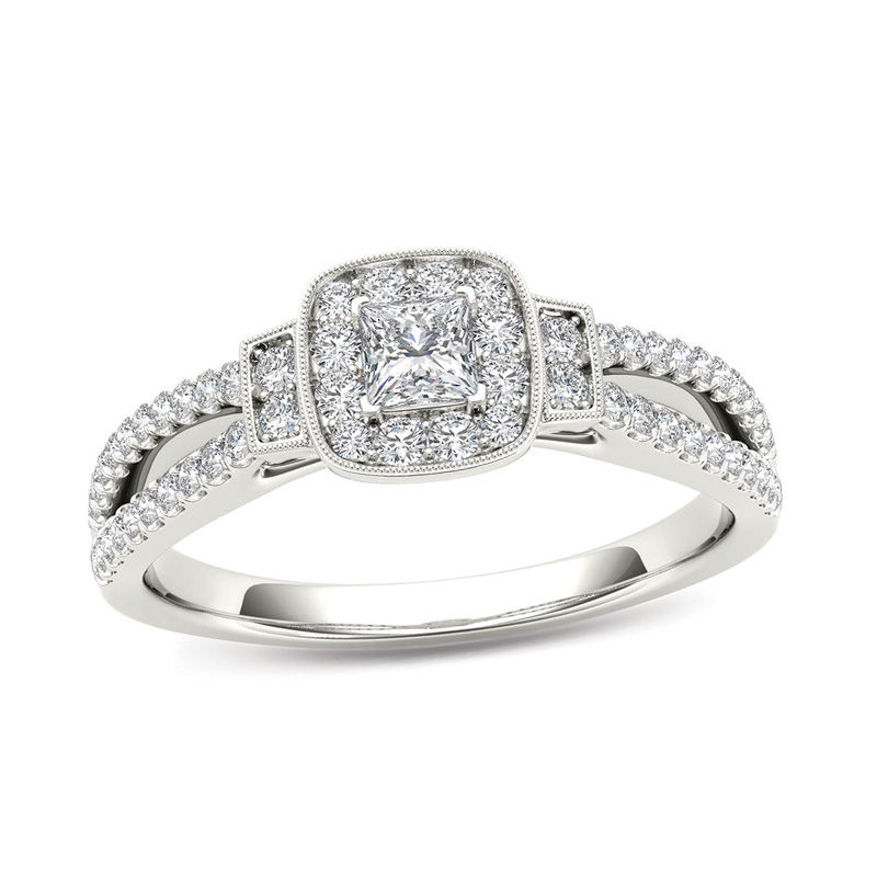1/2 CT. T.W. Princess-Cut Diamond Frame Collared Engagement Ring in 14K White Gold