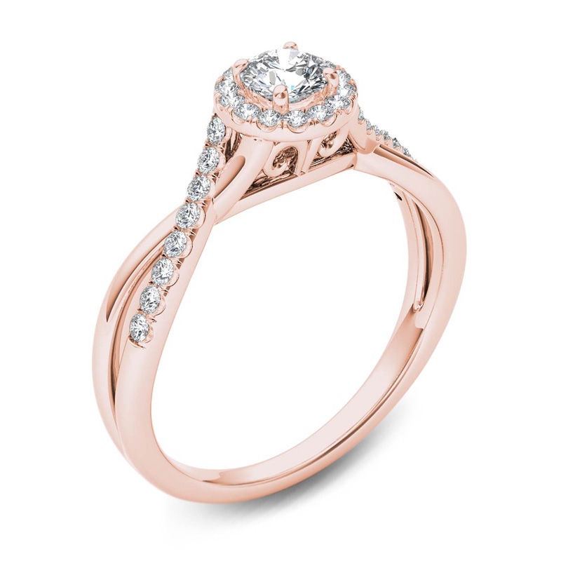 1 2 CT. T.W. Diamond Frame Twist Engagement Ring in 14K Rose Gold