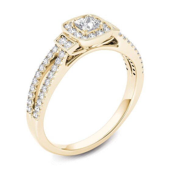 1/2 CT. T.W. Princess-Cut Diamond Frame Collared Vintage-Style Engagement Ring in 14K Gold 1/2 CT. T.W. Princess-Cut Diamond Frame Collared Vintage-Style Engagement Ring in 14K Gold