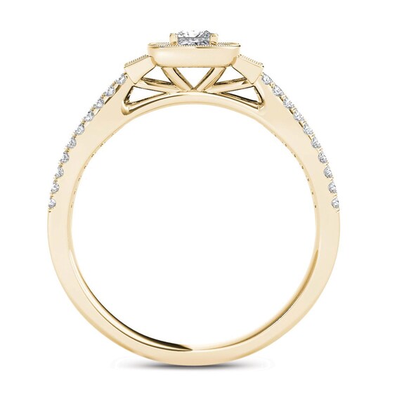 1/2 CT. T.W. Princess-Cut Diamond Frame Collared Vintage-Style Engagement Ring in 14K Gold 1/2 CT. T.W. Princess-Cut Diamond Frame Collared Vintage-Style Engagement Ring in 14K Gold