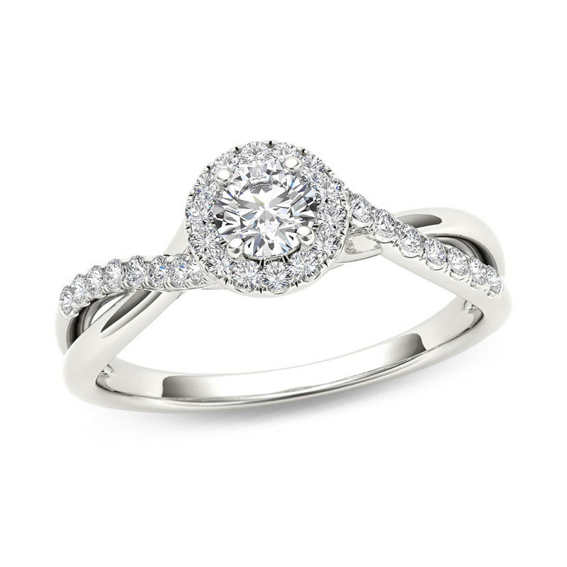 1/2 CT. T.W. Diamond Frame Twist Engagement Ring in 14K White Gold