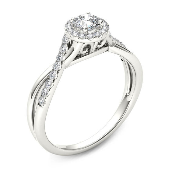 1/2 CT. T.w. Diamond Frame Twist Engagement Ring in 14K White Gold