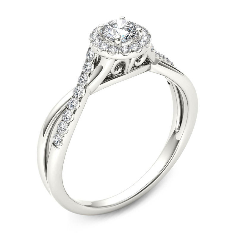 1/2 CT. T.W. Diamond Frame Twist Engagement Ring in 14K White Gold