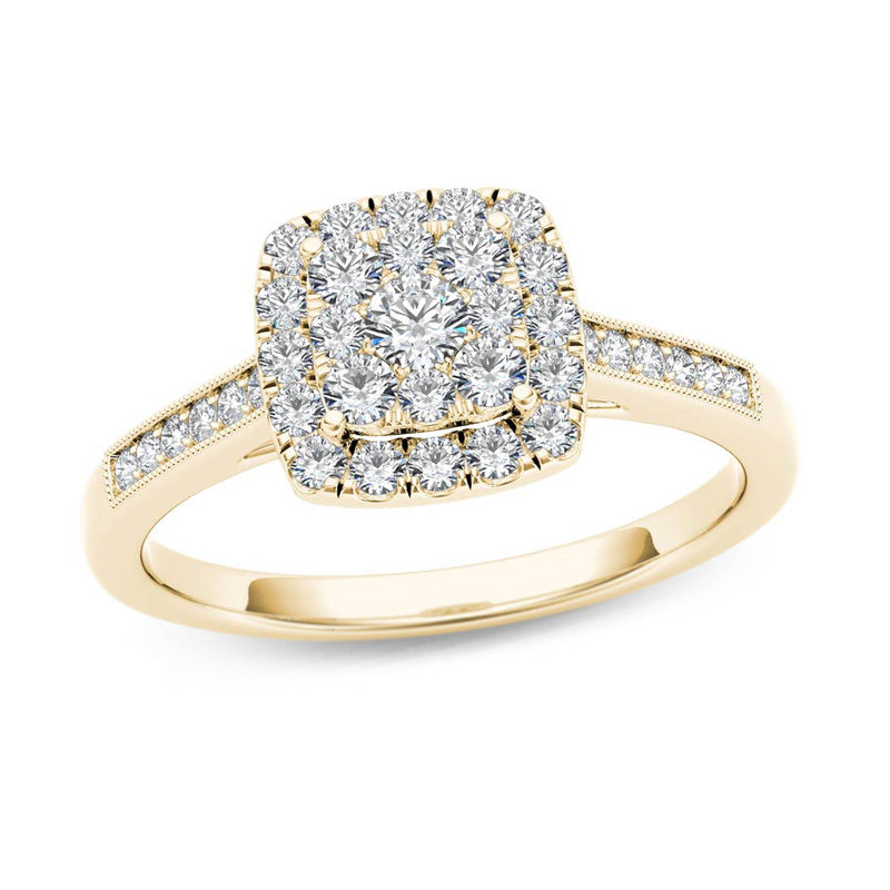 1/2 CT. T.W. Multi-Diamond Square Frame Vintage-Style Engagement Ring in 14K Gold