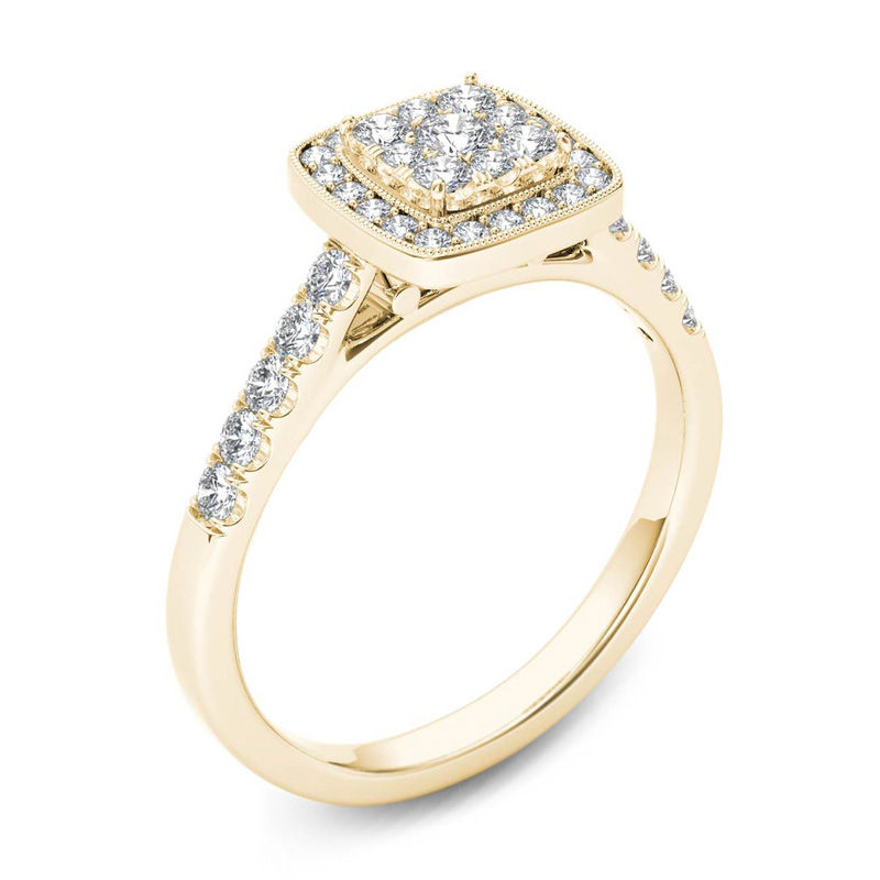1/2 CT. T.W. Multi-Diamond Square Frame Vintage-Style Engagement Ring in 14K Gold