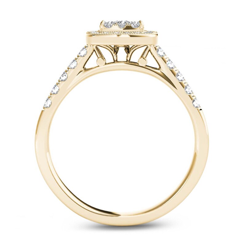 1/2 CT. T.W. Multi-Diamond Square Frame Vintage-Style Engagement Ring in 14K Gold
