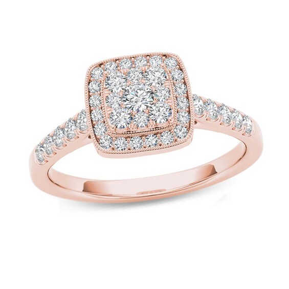 1/2 CT. T.W. Composite Diamond Square Frame Vintage-Style Engagement Ring in 14K Rose Gold 1/2 CT. T.W. Composite Diamond Square Frame Vintage-Style Engagement Ring in 14K Rose Gold