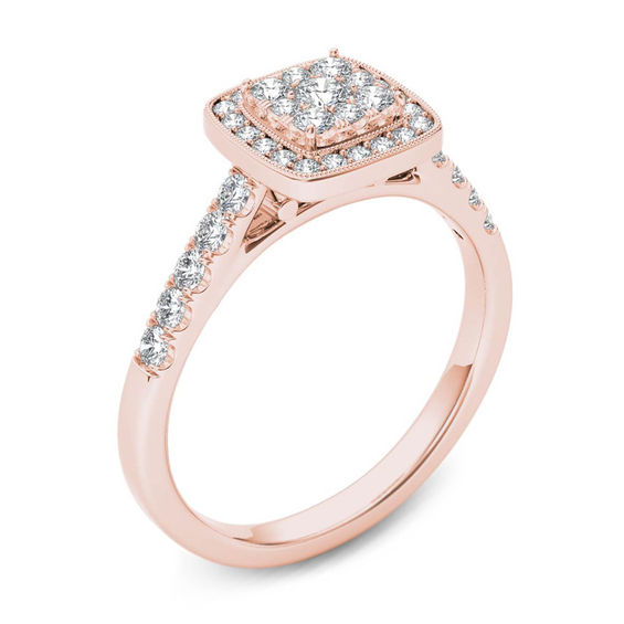 1/2 CT. T.W. Composite Diamond Square Frame Vintage-Style Engagement Ring in 14K Rose Gold 1/2 CT. T.W. Composite Diamond Square Frame Vintage-Style Engagement Ring in 14K Rose Gold