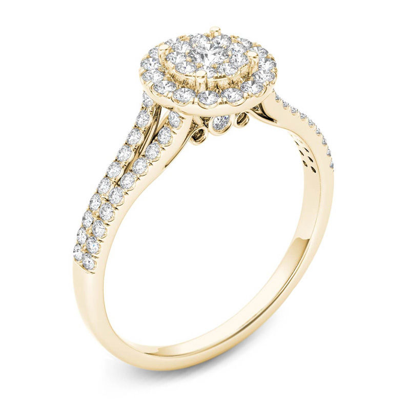 Main Image 2 of 1/2 CT. T.W. Composite Diamond Frame Engagement Ring in 14K Gold