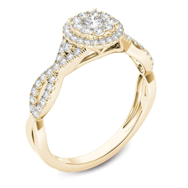 1/2 CT. T.W. Diamond Double Frame Crossover Engagement Ring in 14K Gold ...