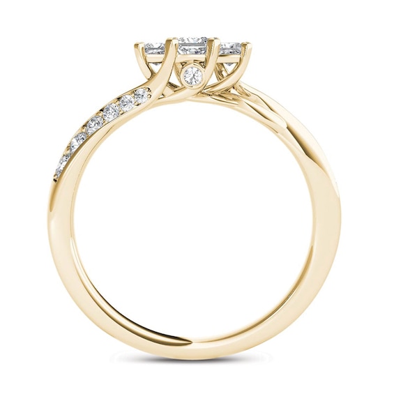 1/2 CT. T.w. Diamond Double Frame Crossover Engagement Ring in 14K Gold