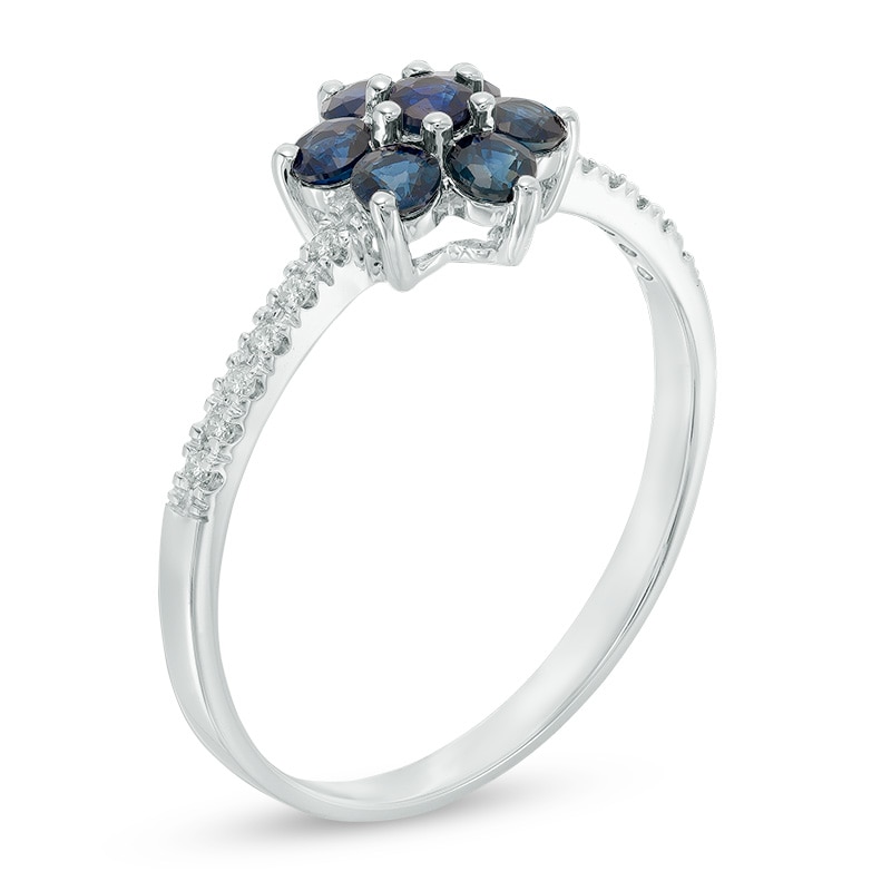 Blue Sapphire and Diamond Accent Flower Ring in 10K White Gold