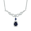 Thumbnail Image 1 of Pear-Shaped Lab-Created Blue and White Sapphire Loose Braid Necklace in Sterling Silver - 17"
