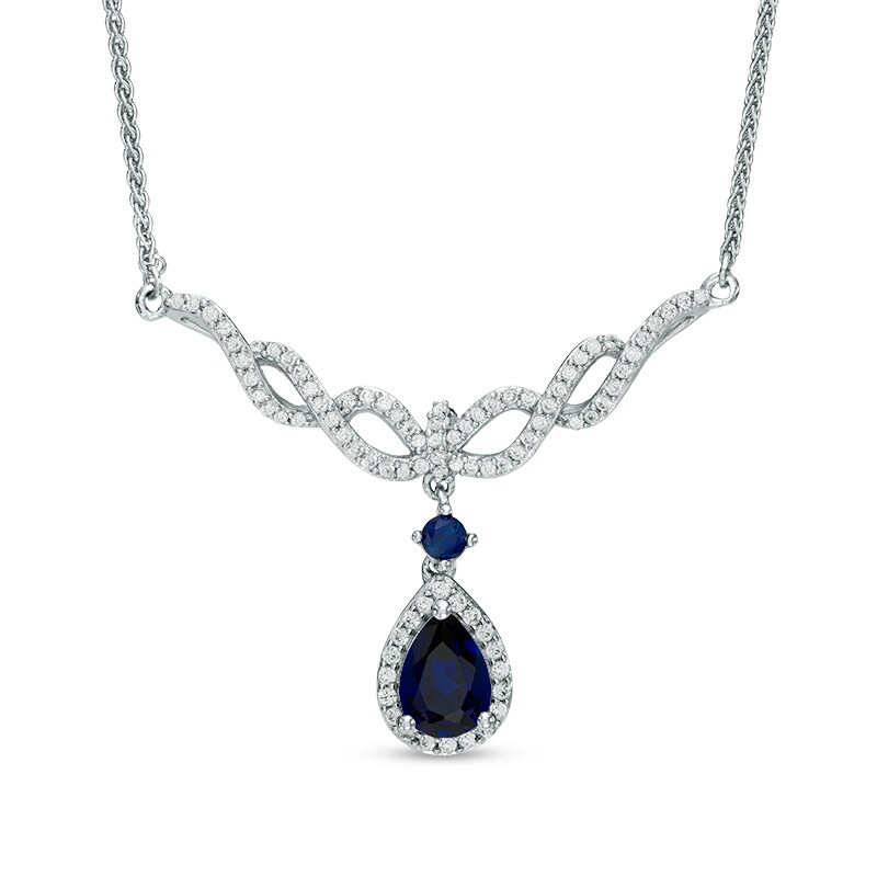 Main Image 1 of Pear-Shaped Lab-Created Blue and White Sapphire Loose Braid Necklace in Sterling Silver - 17"