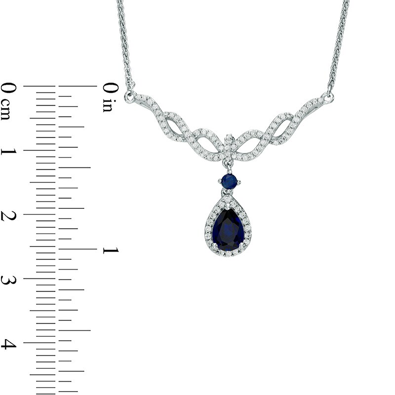 Main Image 2 of Pear-Shaped Lab-Created Blue and White Sapphire Loose Braid Necklace in Sterling Silver - 17"