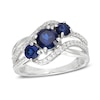 Thumbnail Image 1 of Lab-Created Blue and White Sapphire Three Stone Bypass Ring in Sterling Silver
