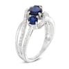 Thumbnail Image 2 of Lab-Created Blue and White Sapphire Three Stone Bypass Ring in Sterling Silver