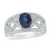 Thumbnail Image 0 of Oval Lab-Created Blue and White Sapphire Braid Ring in 10K White Gold