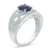 Thumbnail Image 1 of Oval Lab-Created Blue and White Sapphire Braid Ring in 10K White Gold