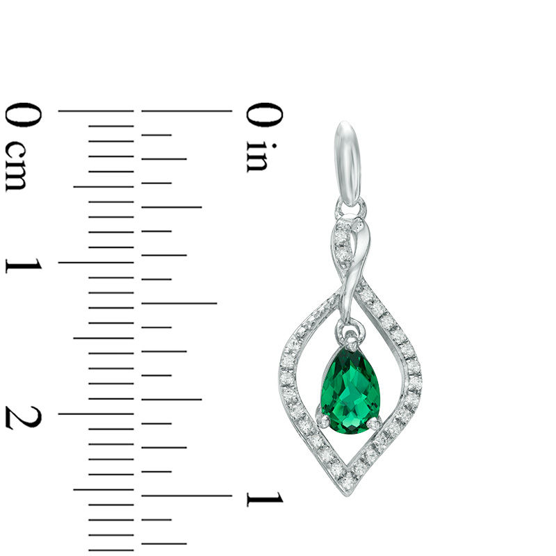 Main Image 2 of Pear-Shaped Lab-Created Emerald and White Sapphire Drop Earrings in Sterling Silver