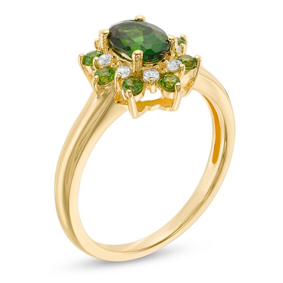 Chrome Diopside and 1/8 CT. T.w. Diamond Flower Frame Ring in 10K Gold