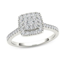 1/2 CT. T.W. Multi-Diamond Square Frame Engagement Ring in 14K White Gold