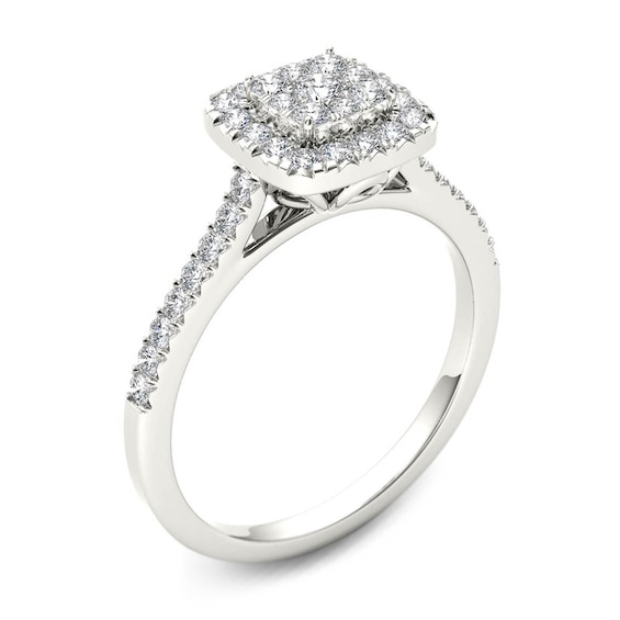 1/2 CT. T.w. Multi-Diamond Square Frame Engagement Ring in 14K White Gold