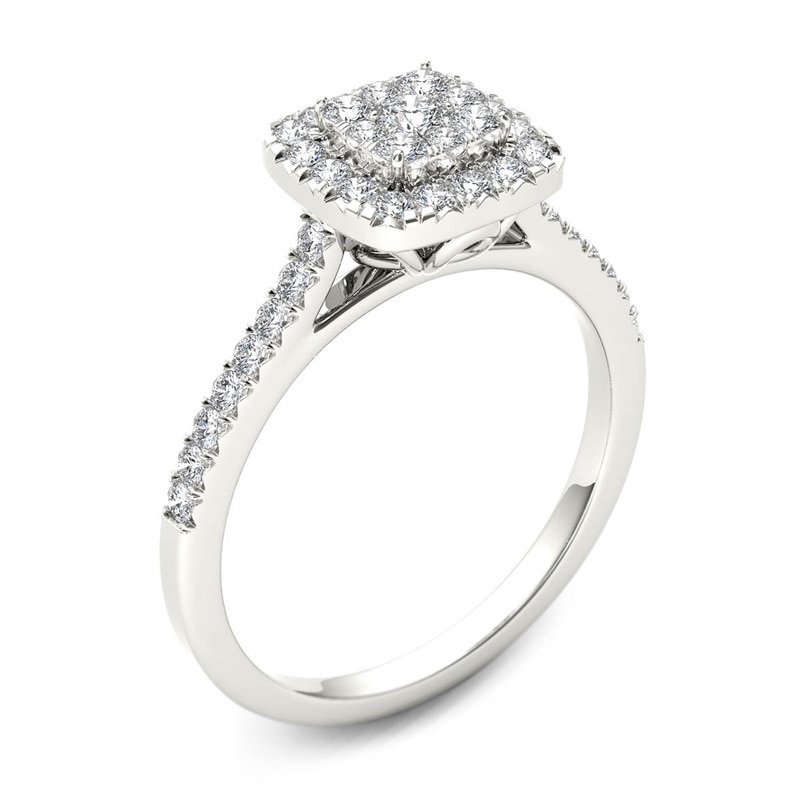 Main Image 2 of 1/2 CT. T.W. Multi-Diamond Square Frame Engagement Ring in 14K White Gold