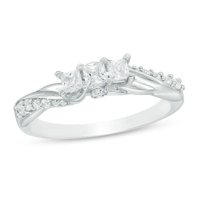 2ct Three Stone Diamond Engagement Ring 14K White Gold Finish Size 5.5 