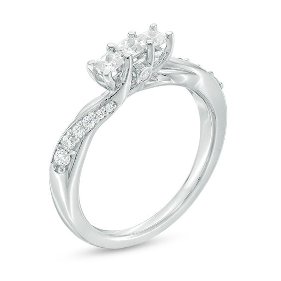 1/2 CT. T.w. Princess-Cut Diamond Three Stone Twist Shank Ring in 14K White Gold