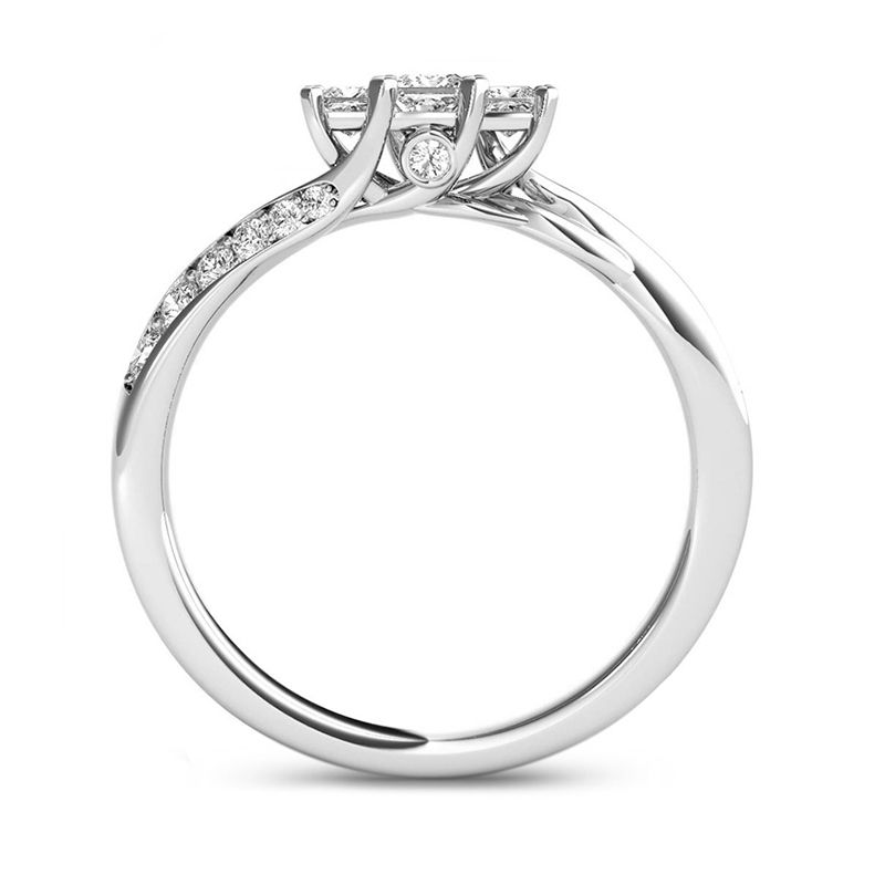 Main Image 3 of 1/2 CT. T.W. Princess-Cut Diamond Three Stone Twist Shank Ring in 14K White Gold